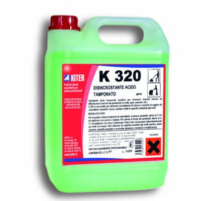 K 320 - DISINCROSTANTE ACIDO TAMPONATO PER ELIMINARE DEPOSITI DI CALCARE, CALCE, SALNITRO, CEMENTO, GESSO E RUGGINE DA PAVIMENTI, GRES PORCELLANATO, SANITARI E RUBINETTERIE